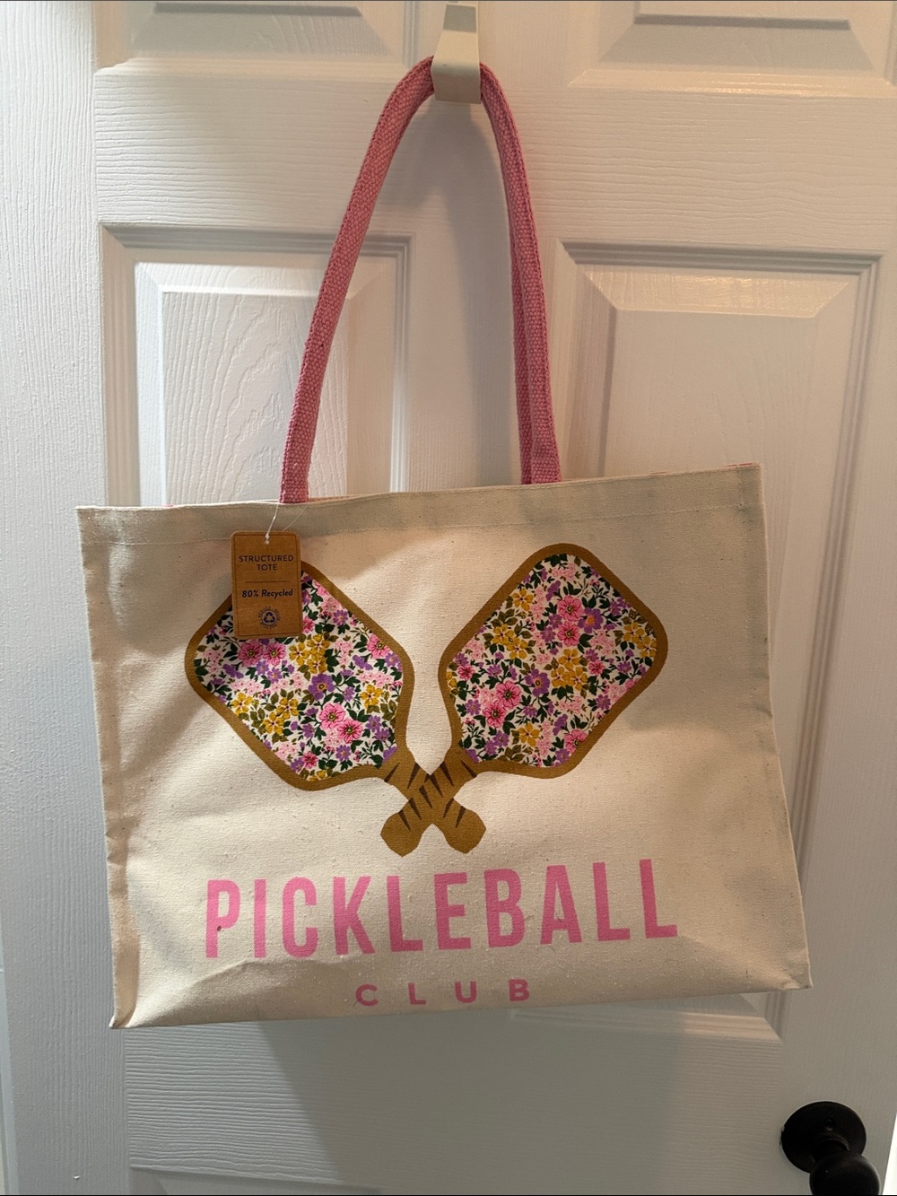 NWT Pickleball Club Canvas Tote Bag - Pink Floral